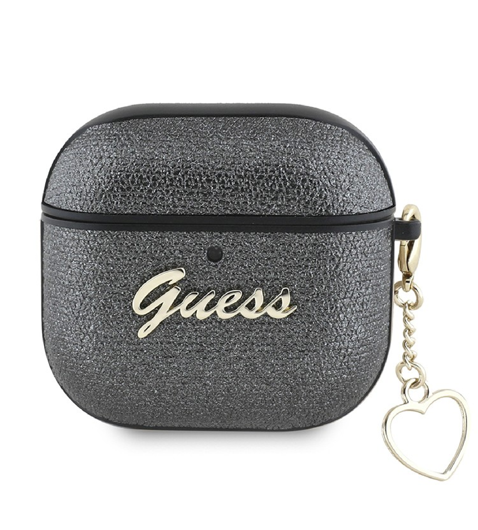 Чехол Guess PU leather with Script metal logo and Heart charm для Airpods 4, Черный