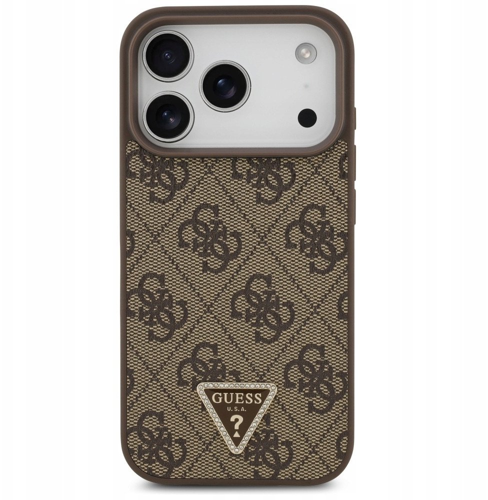 Чехол Guess iPhone 17 Pro PU 4G Triangle Diamond metal logo Hard Brown, Magsafe, Коричневый