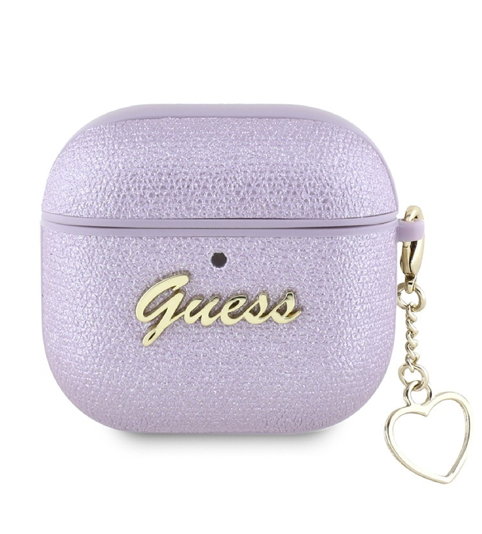 Чехол Guess PU leather with Script metal logo and Heart charm для Airpods 4, Фиолетовый