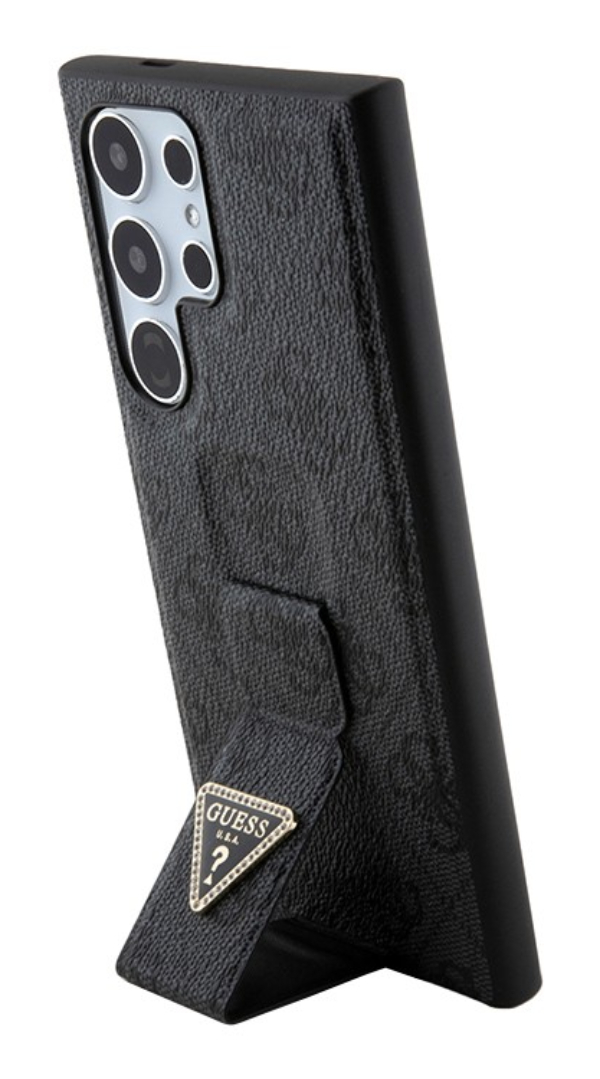 Чехол Guess для Samsung Galaxy S24 Ultra, GripStand PU 4G с Треугольным бриллиантовым металлическим логотипом, Чёрный