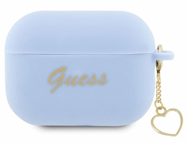 Чехол силиконовый Guess для Airpods Pro 2 Фирменный логотип с сердечком-оберегом, Синий