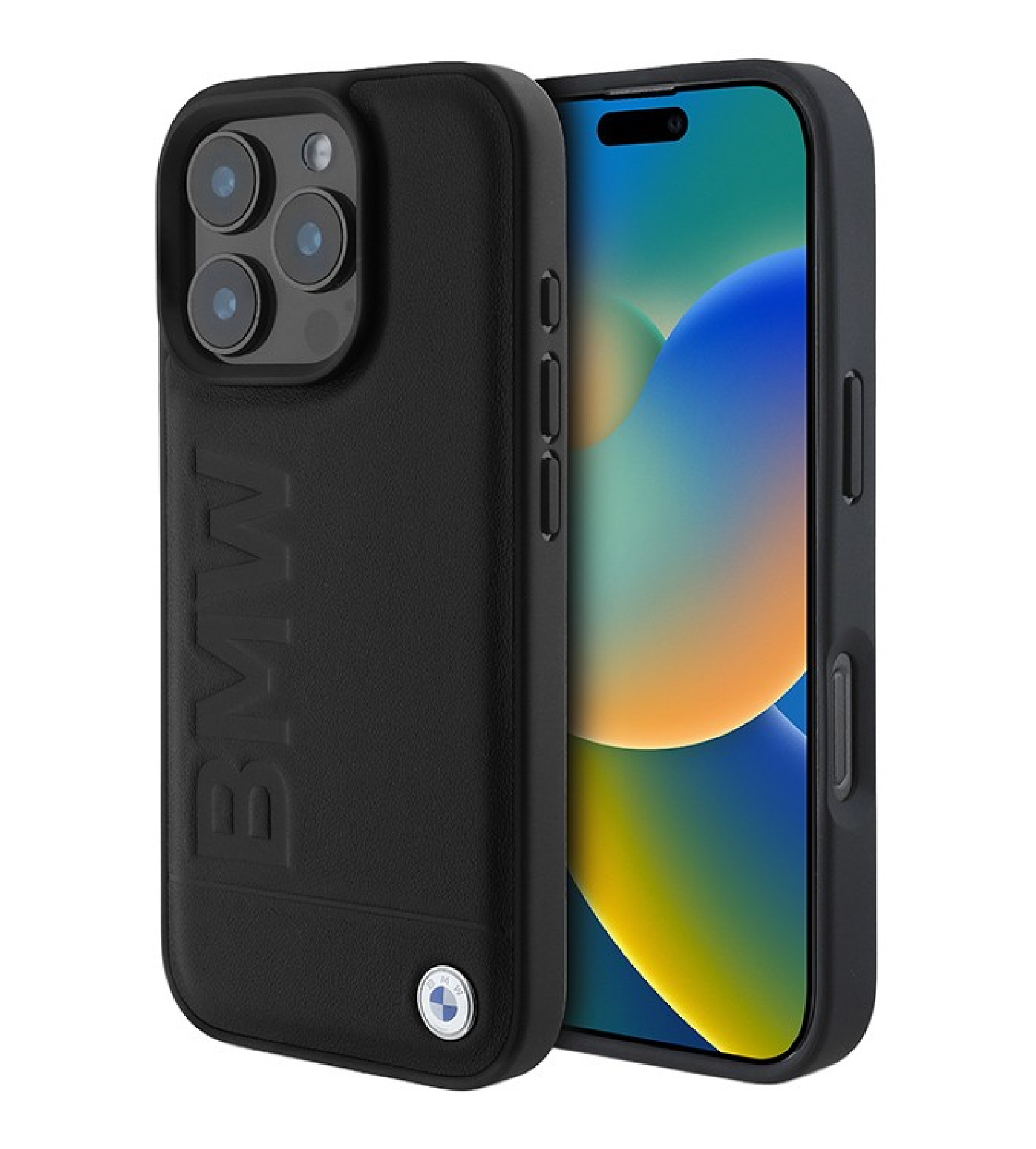 Чехол BMW Signature Leather Logo imprint Metal logo с MagSafe для iPhone 16 Pro Max, Черный