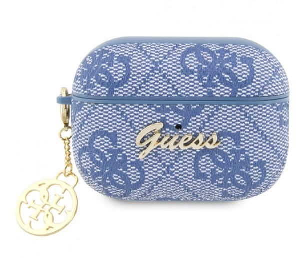 Чехол Guess для Airpods Pro 2 PU Кожа 4G с металлическим логотипом и брелком, Синий