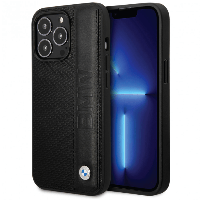 Чехол BMW для iPhone 14 Pro, Фирменная текстурированная кожа с отпечатком логотипа, Черный