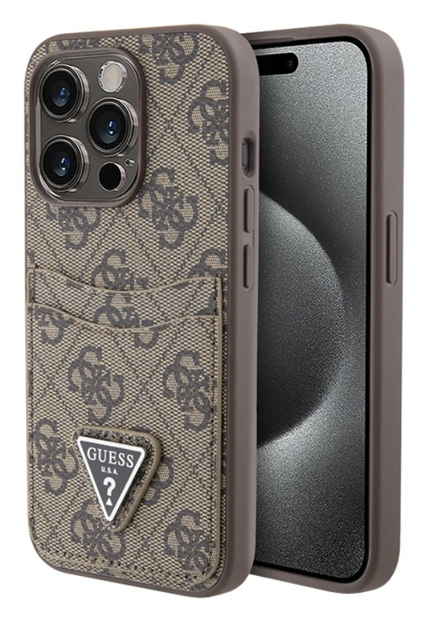 Чехол Guess для iPhone 15 Pro Max, PU 4G Double cardslot Triangle металлический логотип, Коричневый