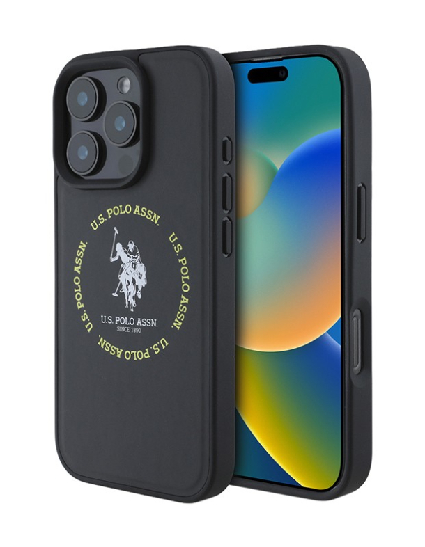 Чехол U.S. Polo для iPhone 16 Pro, PU Круглый логотип с двойной лошадью MagSafe, Бежевый