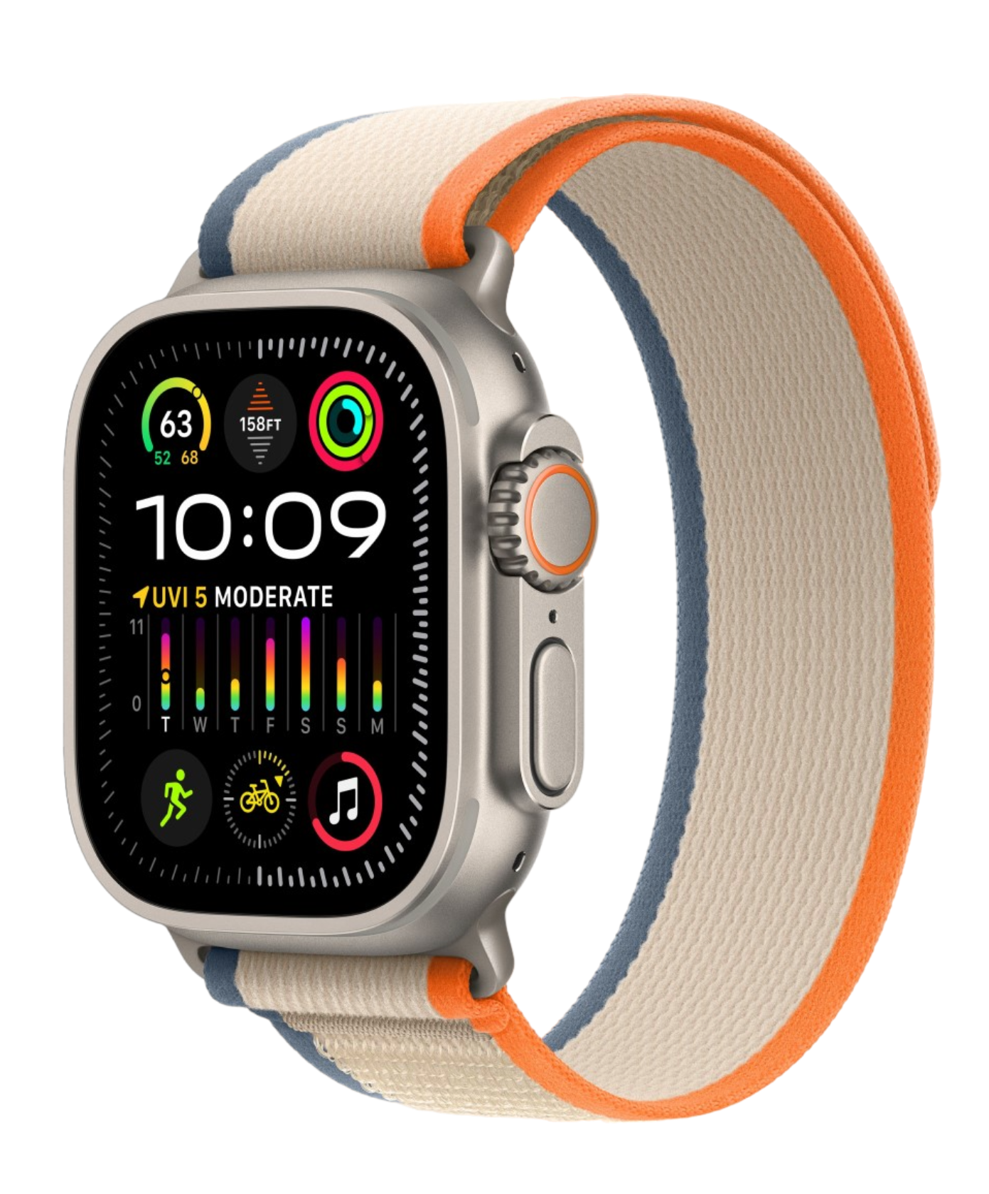 Apple Watch Ultra 2 GPS, 49 мм, корпус из титана, ремешок Trail оранжевого/бежевого цвета, MRF13