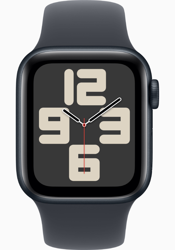 Apple Watch SE 2024, 44 мм, корпус из алюминия цвета «темная ночь», спортивный ремешок цвета «темная ночь», размер M/L, MXEK3