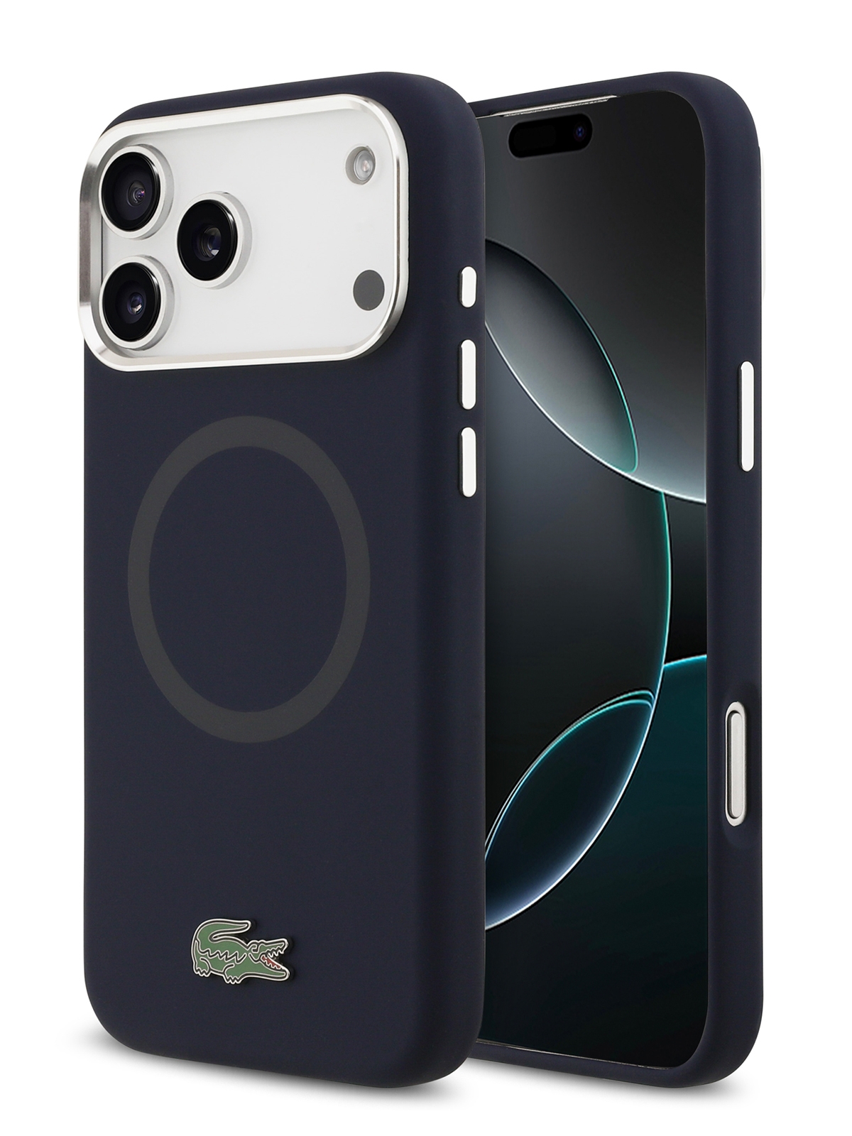 Чехол Lacoste для iPhone 17 Pro Max Liquid silicone Lacquer Metal logo & Cam Hard, MagSafe, Темно-синий
