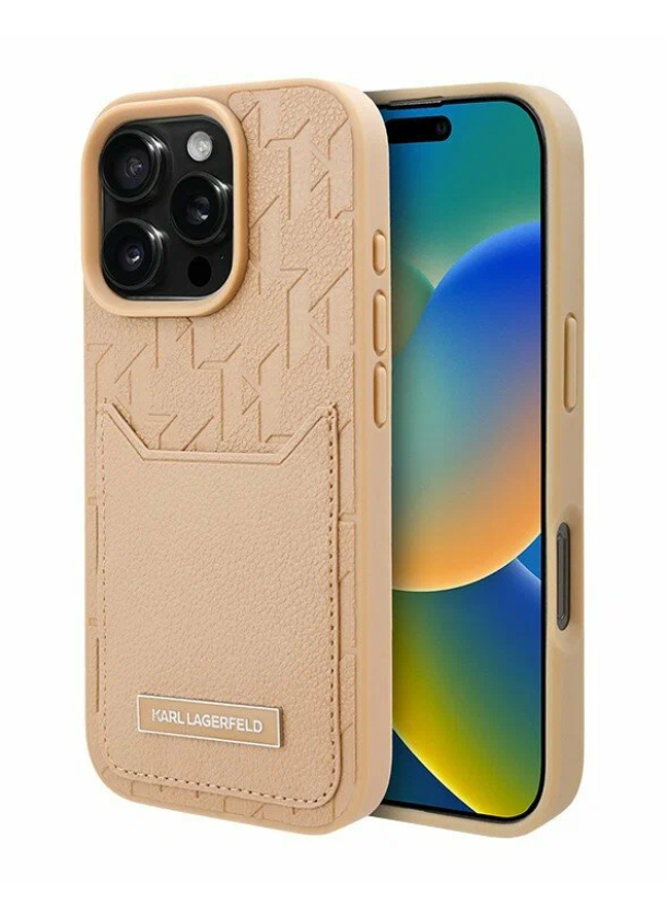 Чехол Lagerfeld для iPhone 16 Pro Max, Cardslot PU Grained Monogram с Pocket, Коричневый