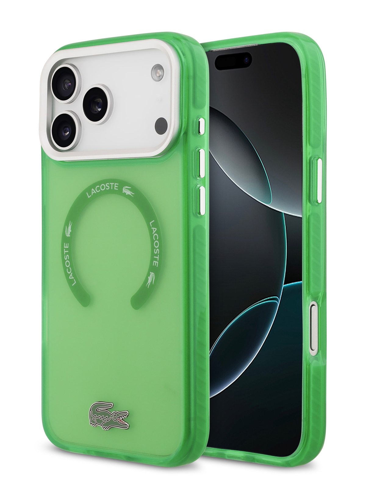 Чехол Lacoste для iPhone 17 Pro Max ShockProof Lacquer Metal logo Hard Frosted, MagSafe, Прозрачно-зеленый