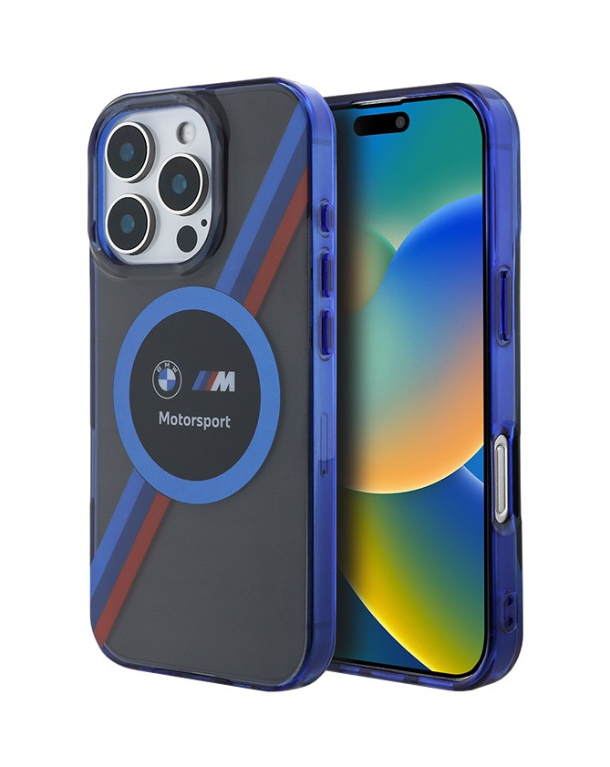 Чехол BMW для iPhone 16 Pro Max, Motorsport PC/TPU Круг и триколог MagSafe, Черный