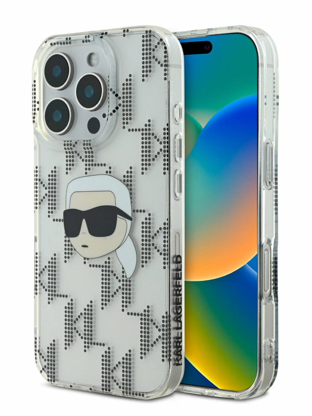 Чехол Lagerfeld для iPhone 16 Pro Max, PC/TPU Monogram NFT Karl Head, Прозрачный