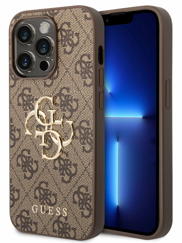 Чехол Guess для iPhone 15 Pro, PU 4G большой металлический логотип, Коричневый