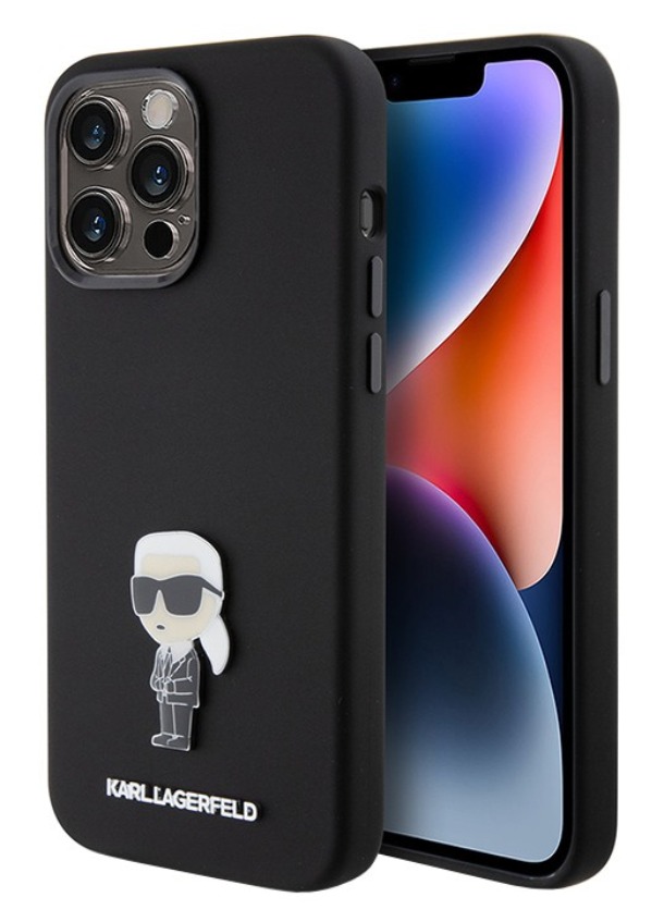 Чехол Lagerfeld для iPhone 15 Pro Max, Силикон NFT Karl Ikonik metal pin Hard, Черный