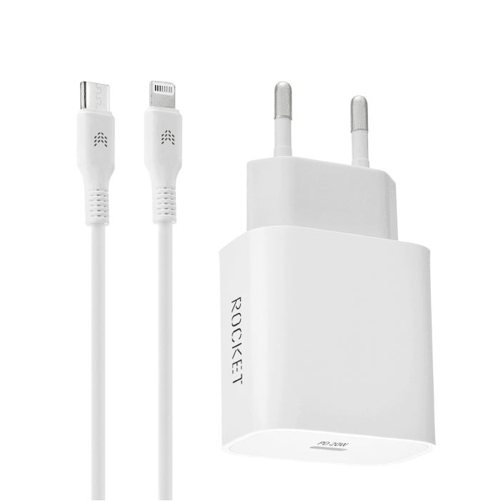 Rocket Space Combo 20W, USB-C+кабель Lightning, Белый