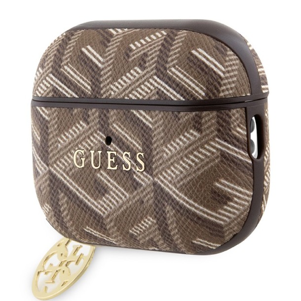 Чехол Guess для Airpods Pro 2, PU Кожа G CUBE с металлическим логотипом и брелком, Коричневый