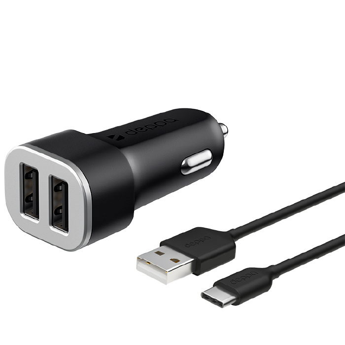 Deppa Ultra USB-A + кабель Lightning MFI 5W, Черный