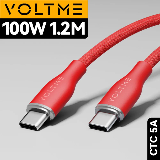 VOLTME RUGG Lite USB C+Type-C 5A 100 Вт 1.2м Нейлон 100W, Красный