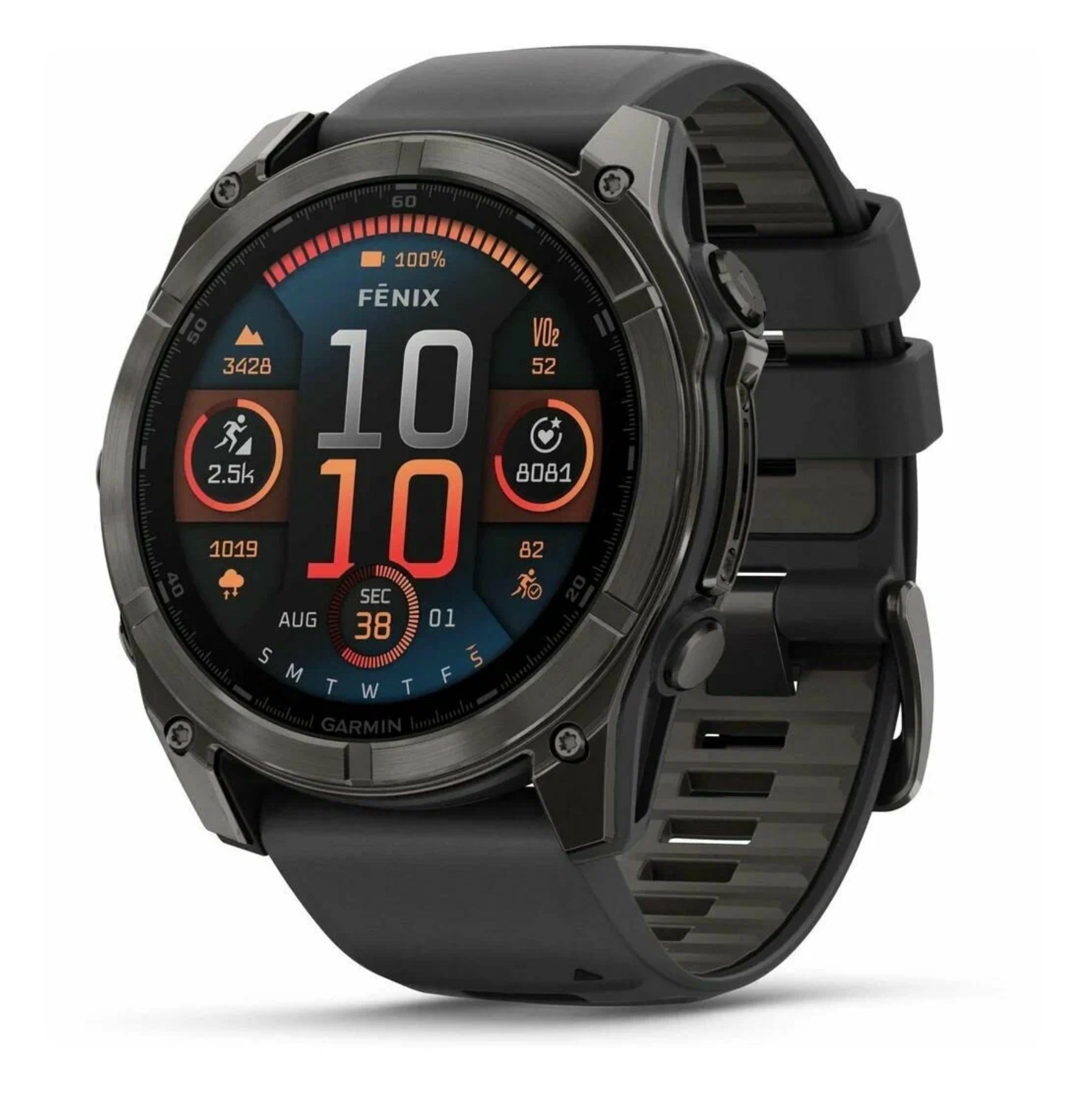 Garmin Fenix 8, 51 мм, AMOLED Sapphire Carbon, Угольно-черный DLC, пепельно-серый ремешок