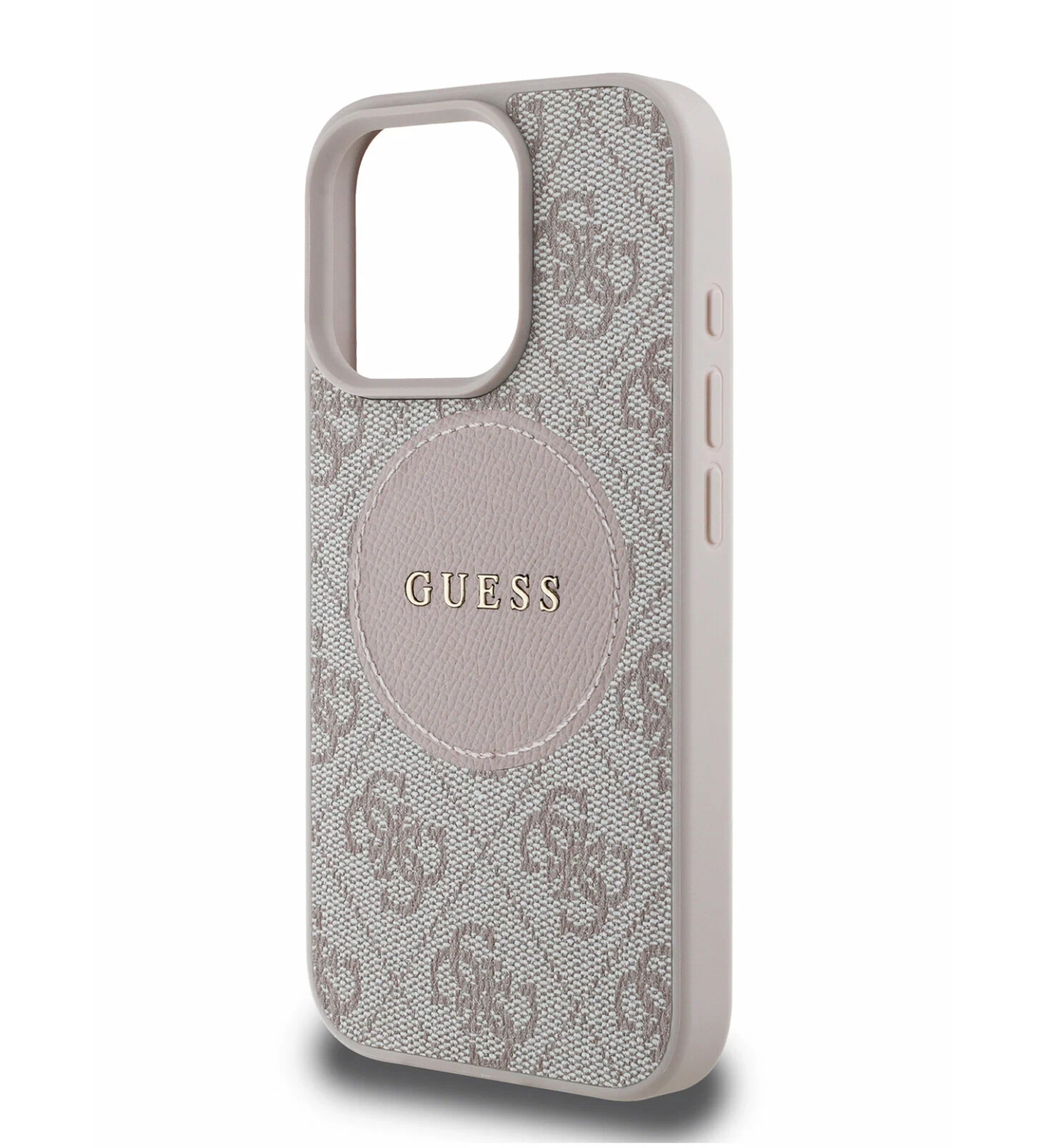 Чехол Guess  PU 4G with Round Patch Metal logo Hard с MagSafe для iPhone 16 Pro, Розовый