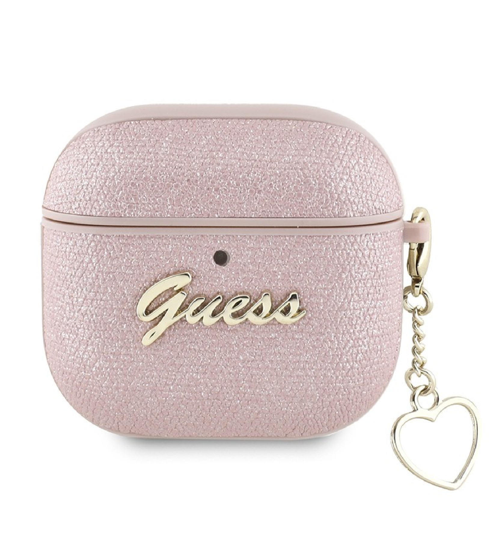 Чехол Guess PU leather with Script metal logo and Heart charm для Airpods 4, Розовый