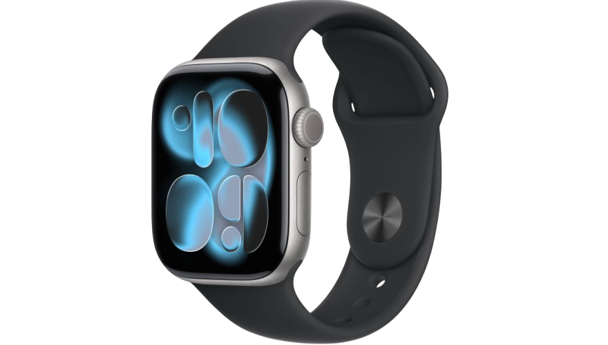 Apple Watch Series 11 GPS 42mm, Космический Серый Алюминиевый корпус, Черный спортивный ремешок S/M MEQW4