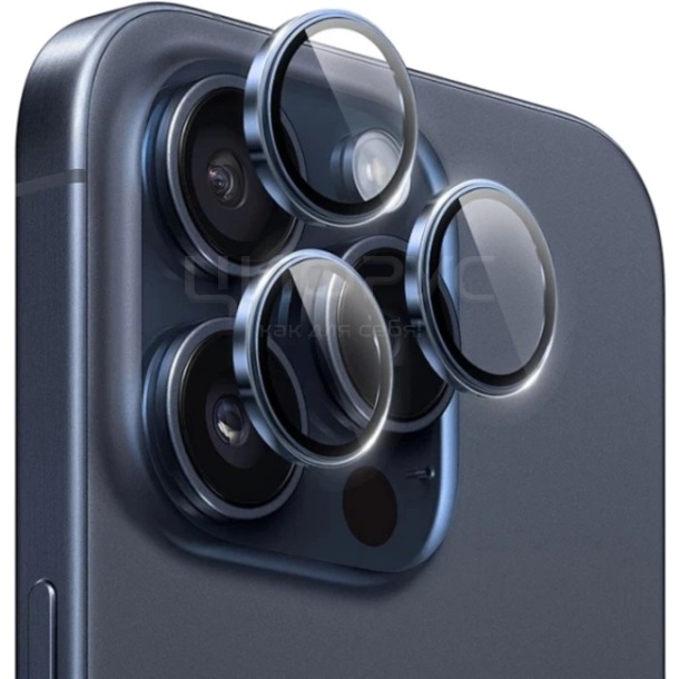 Защитное стекло линзы WiWU 9H Aluminum на камеру iPhone 15 Pro/15 Pro Max, Синие