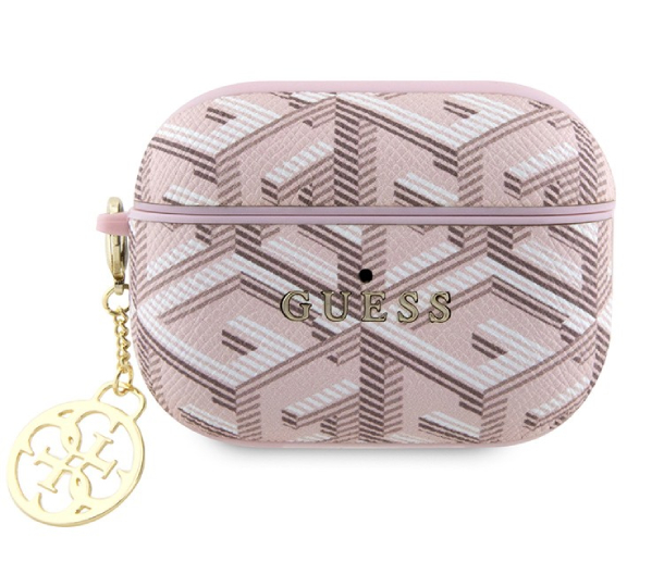 Чехол Guess для Airpods Pro 2 PU Кожа G CUBE с металлическим логотипом и брелком, Розовый