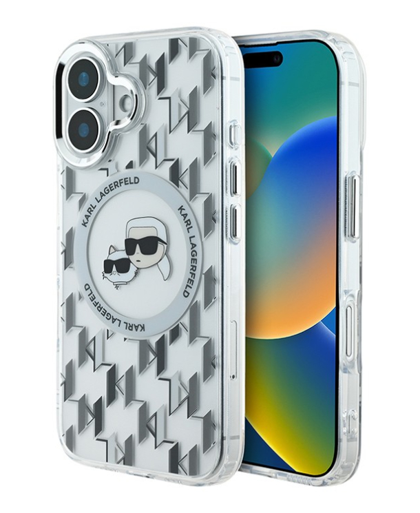Чехол Lagerfeld для iPhone 16, PC/TPU Monogram NFT Choupette Head, Прозрачный