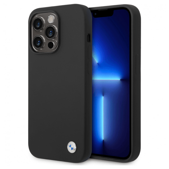 Чехол BMW для iPhone 14 Pro Max, Силикон С Металлическим логотипом, Черный