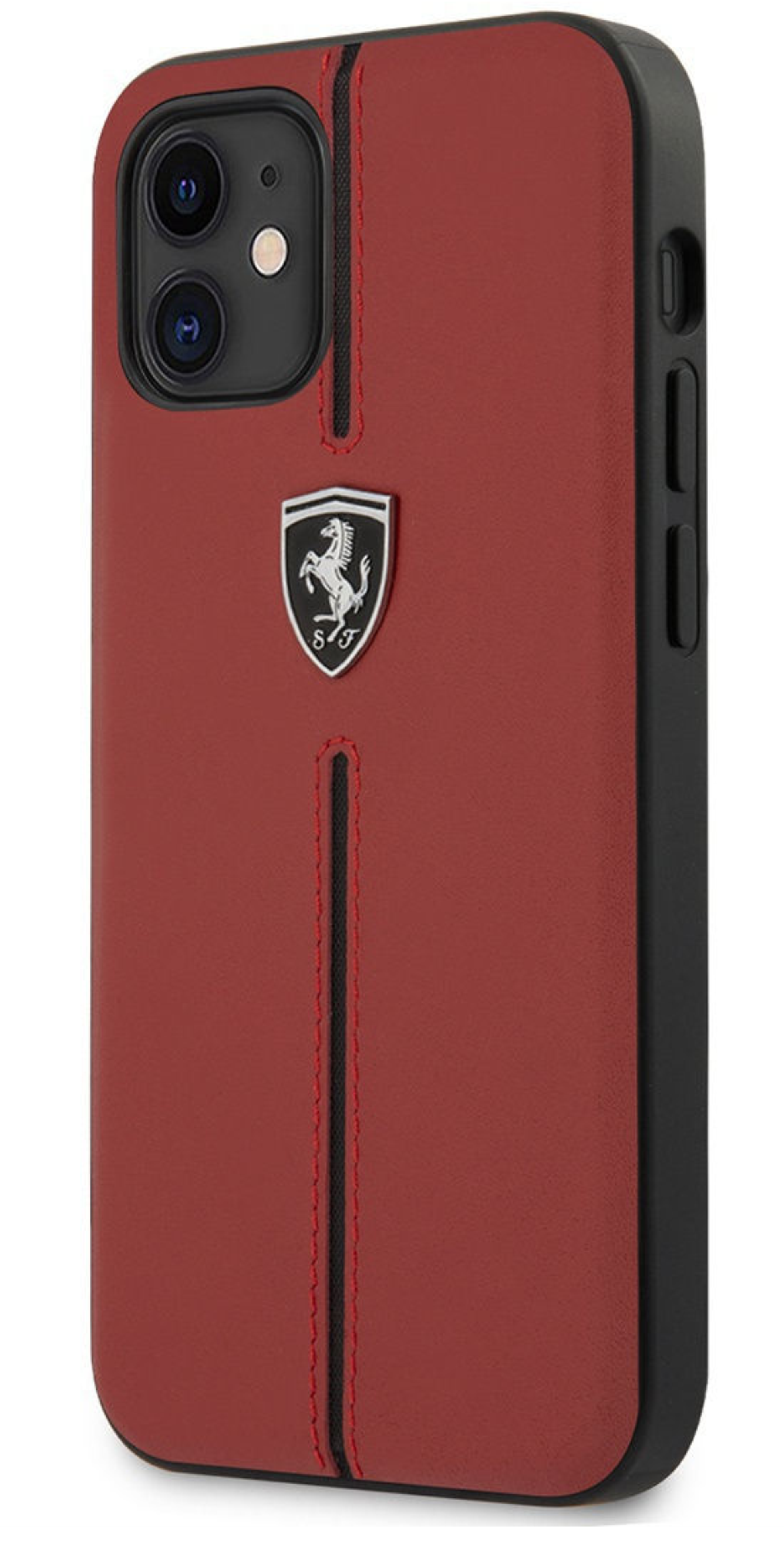 Чехол Ferrari для iPhone 12 mini, Полоска из натуральной кожи/нейлона, Красный