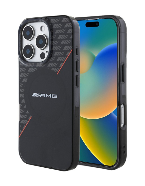 Чехол AMG для iPhone 16 Pro Max, PC/TPU Двухслойные ромбы MagSafe, Черный/Красный