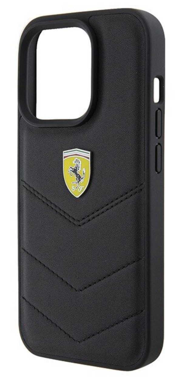 Чехол Ferrari для iPhone 15 Pro Max, Кожаные строчки, Черный