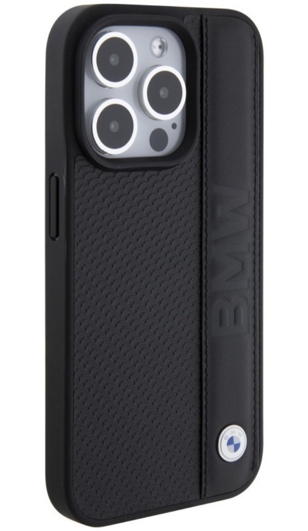 Чехол BMW для iPhone 15 Pro, Фирменная текстурная кожа с логотипом, Черный