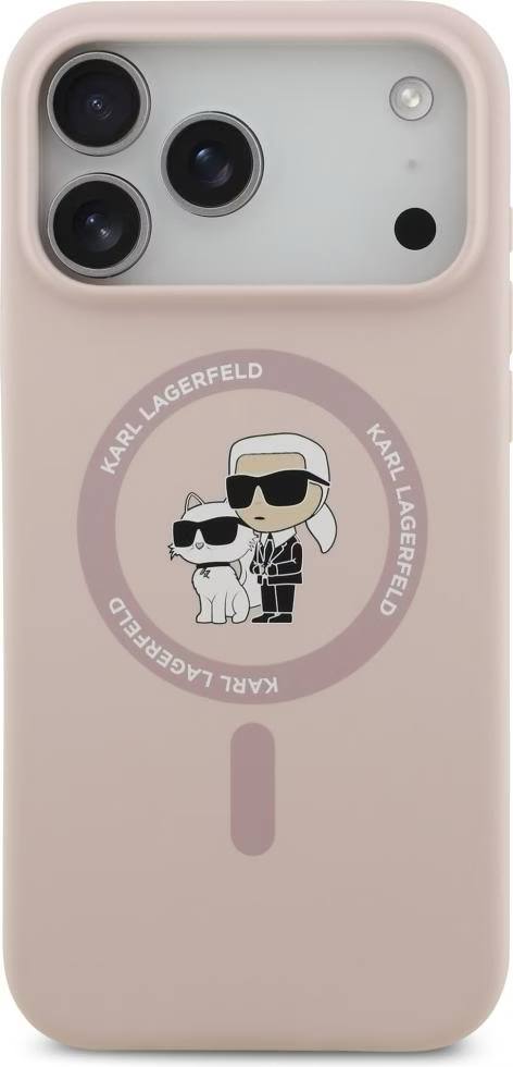 Чехол Lagerfeld iPhone 17 Pro Max Liquid Silicone NFT Karl & Choupette Hard Black, MagSafe, Розовый