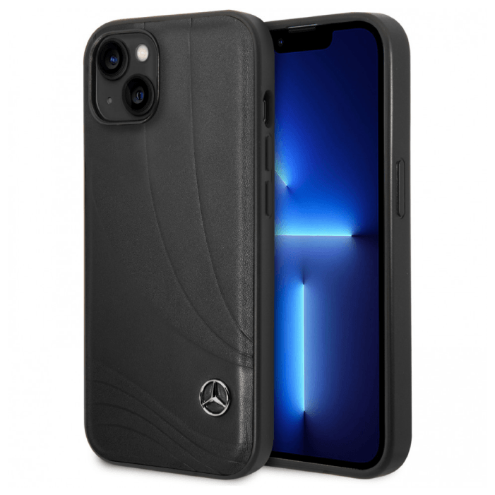 Чехол Mercedes для iPhone 14, Кожа Wave III, Черный