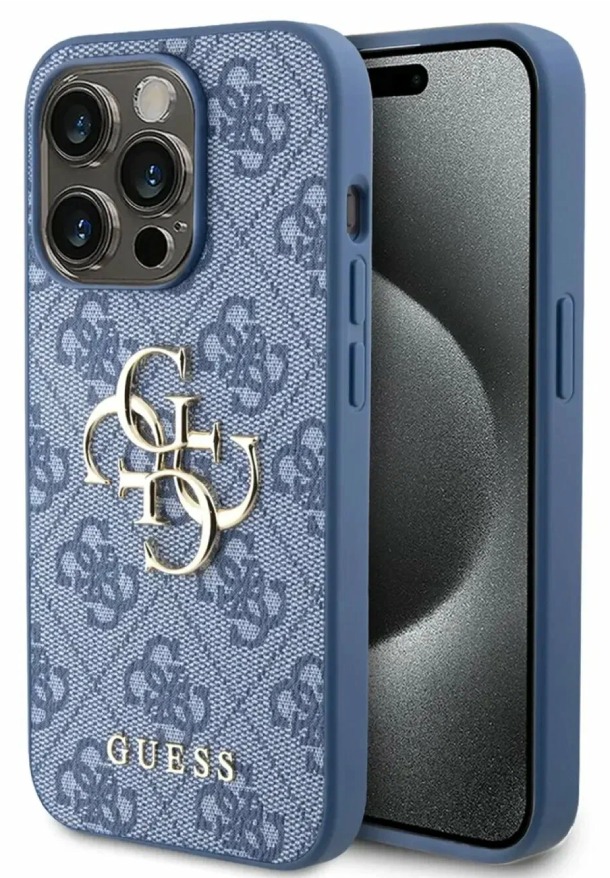 Чехол Guess для iPhone 15 Pro Max, PU 4G Big metal logo Hard, Синий