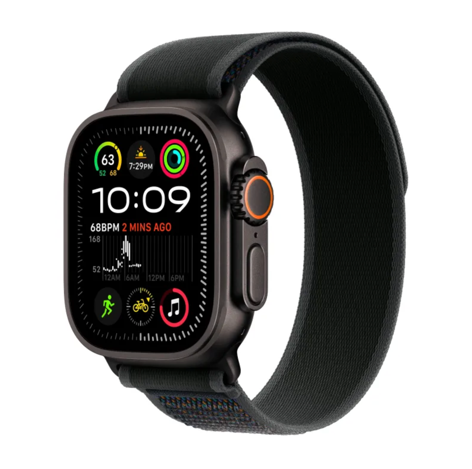 Apple Watch Ultra 2, 2024, GPS, 49 мм, корпус черного из титана, ремешок Trail черного цвета S/M, MX4U3 / MYTJ3