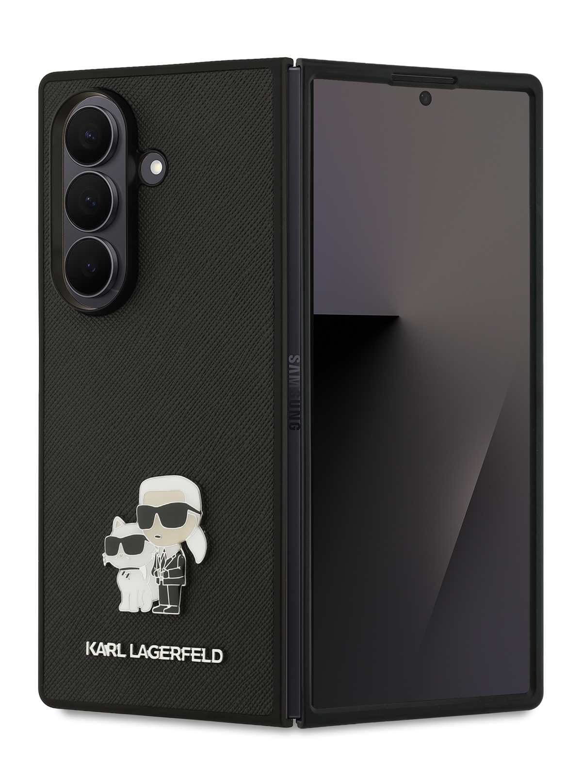 Чехол Lagerfeld для Galaxy Z Fold7 PU NFT Karl&Choup heads Metal pin and Camera Hard Black (MagSafe), Черный