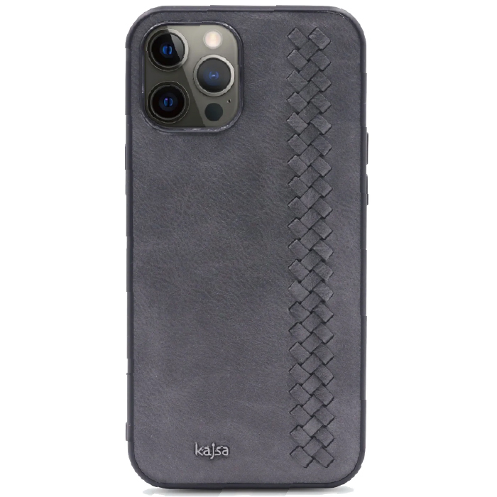 Чехол кожаный Kajsa Коллекция Preppie с вертикальным плетением для iPhone 12 / 12 Pro, Серый