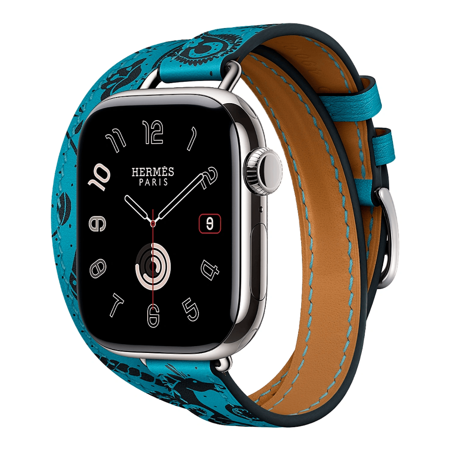 Apple Watch Hermes Series 11 GPS 42мм, Silver Titanium Case Bleu du Nord/Noir Double Tour "Animaux Bandana" Attelage Animaux Bandana Strap
