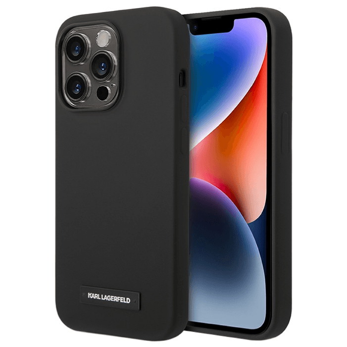 Чехол Lagerfeld для iPhone 14 Pro MagSafe, Силикон с логотипом, Черный