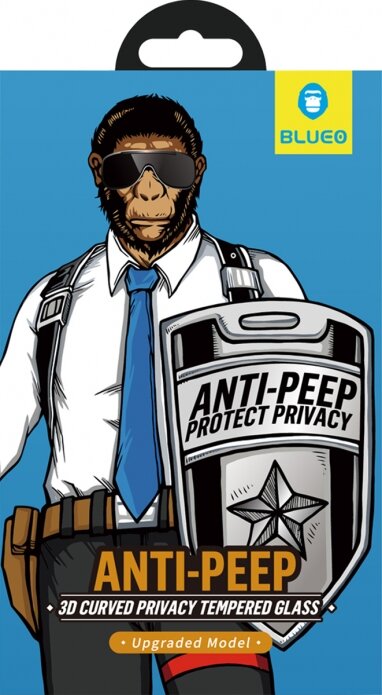 Стекло BLUEO 3D Anti-Broken edge (силик. рамка) Anti-Peep (приват) для iPhone 7/8, 0.25 Whi -IP7W