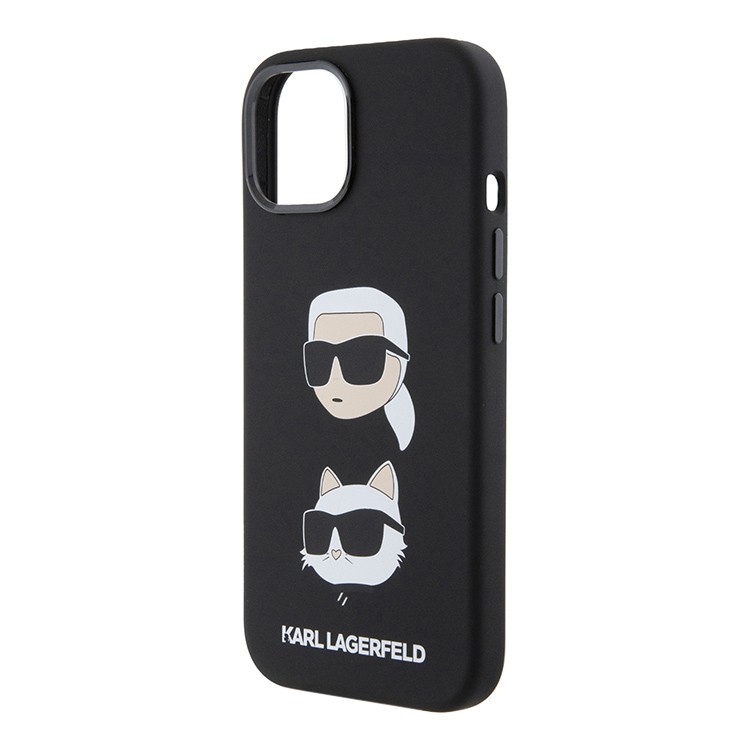 Чехол Lagerfeld для iPhone 15, Силикон NFT Karl & Choupette heads Hard, Черный