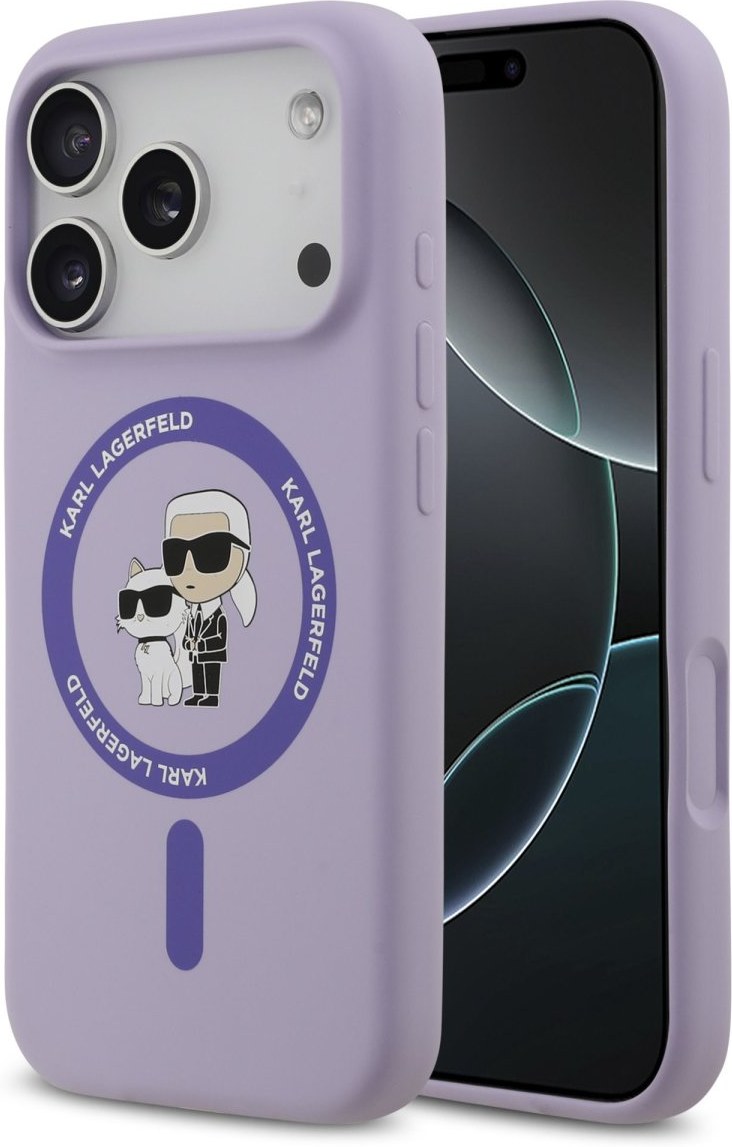 Чехол Lagerfeld iPhone 17 Pro Max Liquid Silicone NFT Karl & Choupette Hard Purple, MagSafe, Фиолетовый