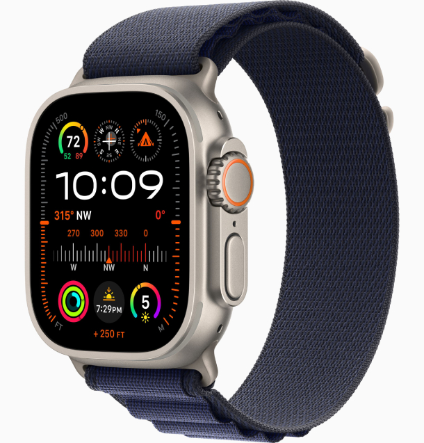 Apple Watch Ultra 2, 2024, GPS, 49 мм, корпус из бежевого титана, ремешок Alpine темно-синего цвета