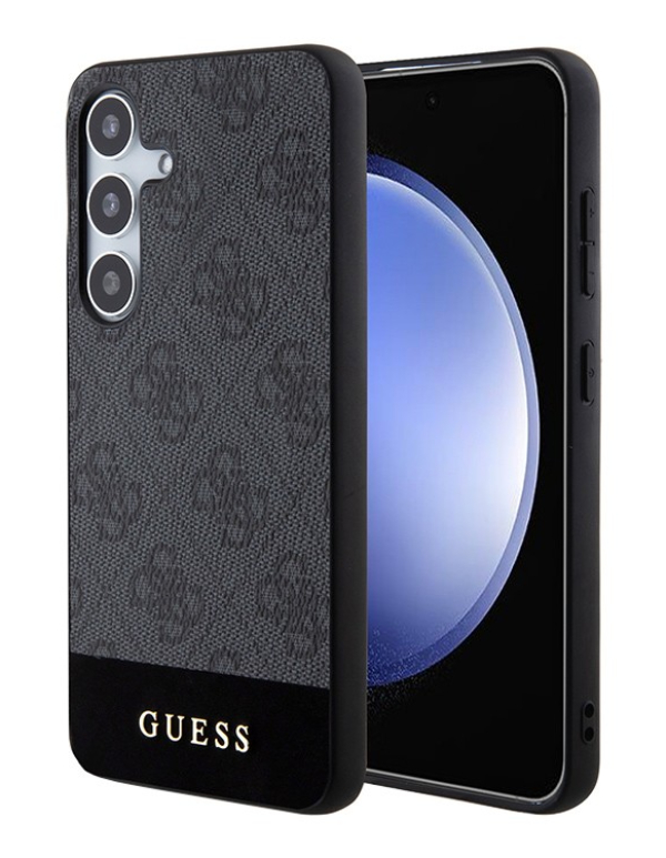 Чехол Guess для Samsung Galaxy S24, PU 4G Нижняя полоска с металлическим логотипом, Серый