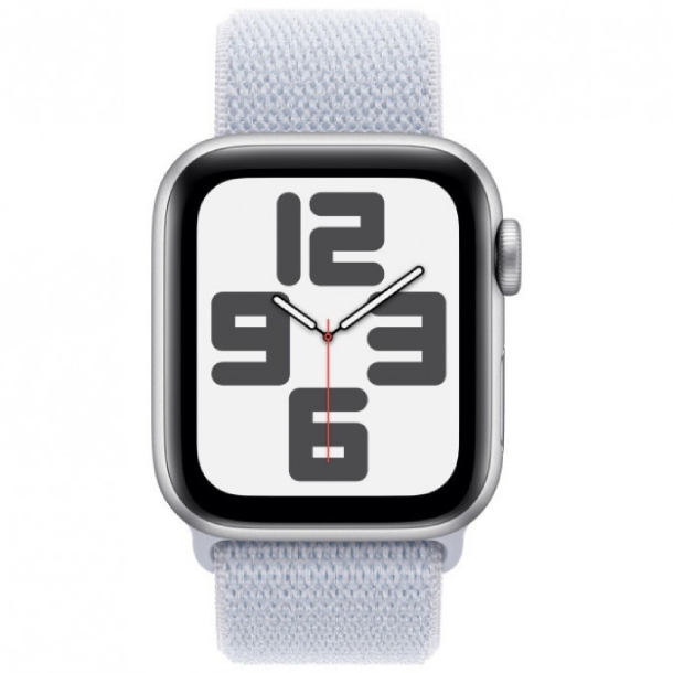 Apple Watch SE 2024, 40 мм, корпус из алюминия серебристого цвета, спортивный ремешок голубого цвета, MXEE3