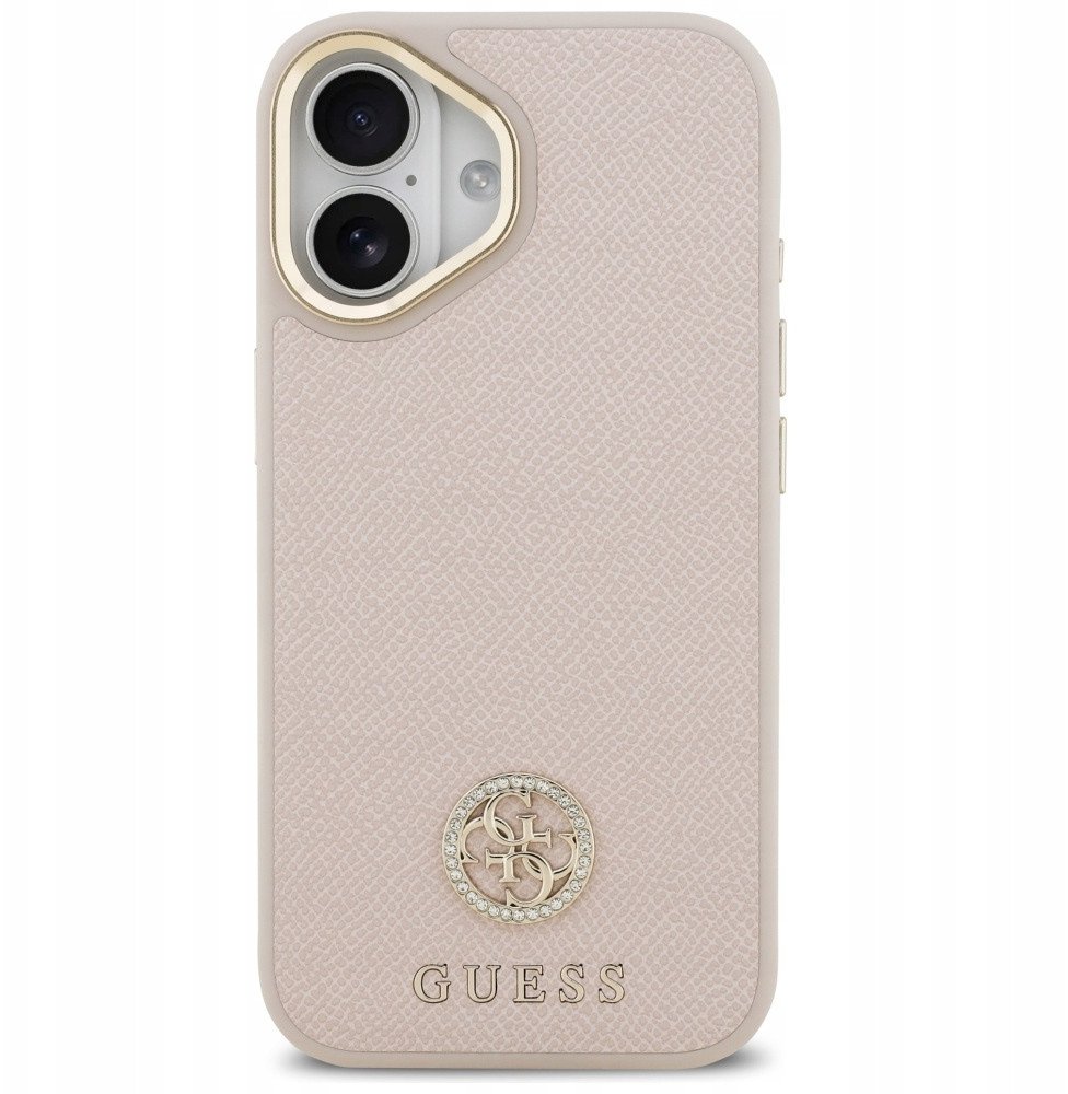 Чехол Guess iPhone 17 PU Grained 4G Diamond metal logo Gold camera, MagSafe, Розовый